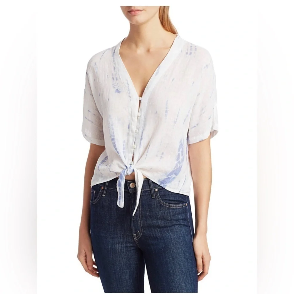 Rails Thea Tie-Hem Linen Blouse Linen Blend Size Large - Picture 2 of 11